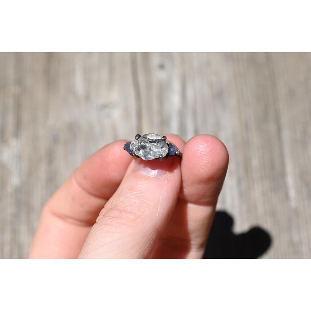 Engagement ring Burmese sapphire and Lake County diamond  sterling silver size 5
